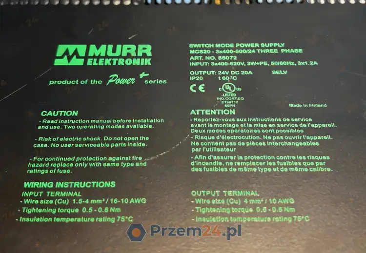 MURR-ELEKTRONIK-85072-MCS-20-3X400-500-24-Switch-Mode-Power-Supply-Used-5