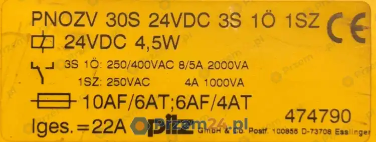 PILZ-474790-PNOZ-V-PNOZV-30S-24VDC-3S-1O-1SZ-SAFETY-RELAY-4,5W-Used-4