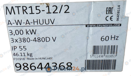 Grundfos-MTR15-12-2-A-W-A-HUUV-98644368-Coolant-Pump-3kW-3x380-480V-60Hz-IP55-2