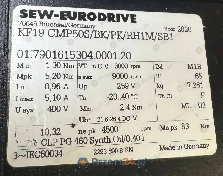 SEW-EURODRIVE-KF19-CMP50S-BK-PK-RH1M-SB1-Servo-gearmotor-1.30Nm-i=10.32-4
