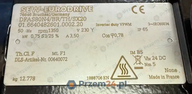 SEW-EURODRIVE-DFAS80N4-BR-TH-SX20-Gearmotor-0.75kW-1350rpm-Brake-5Nm-2