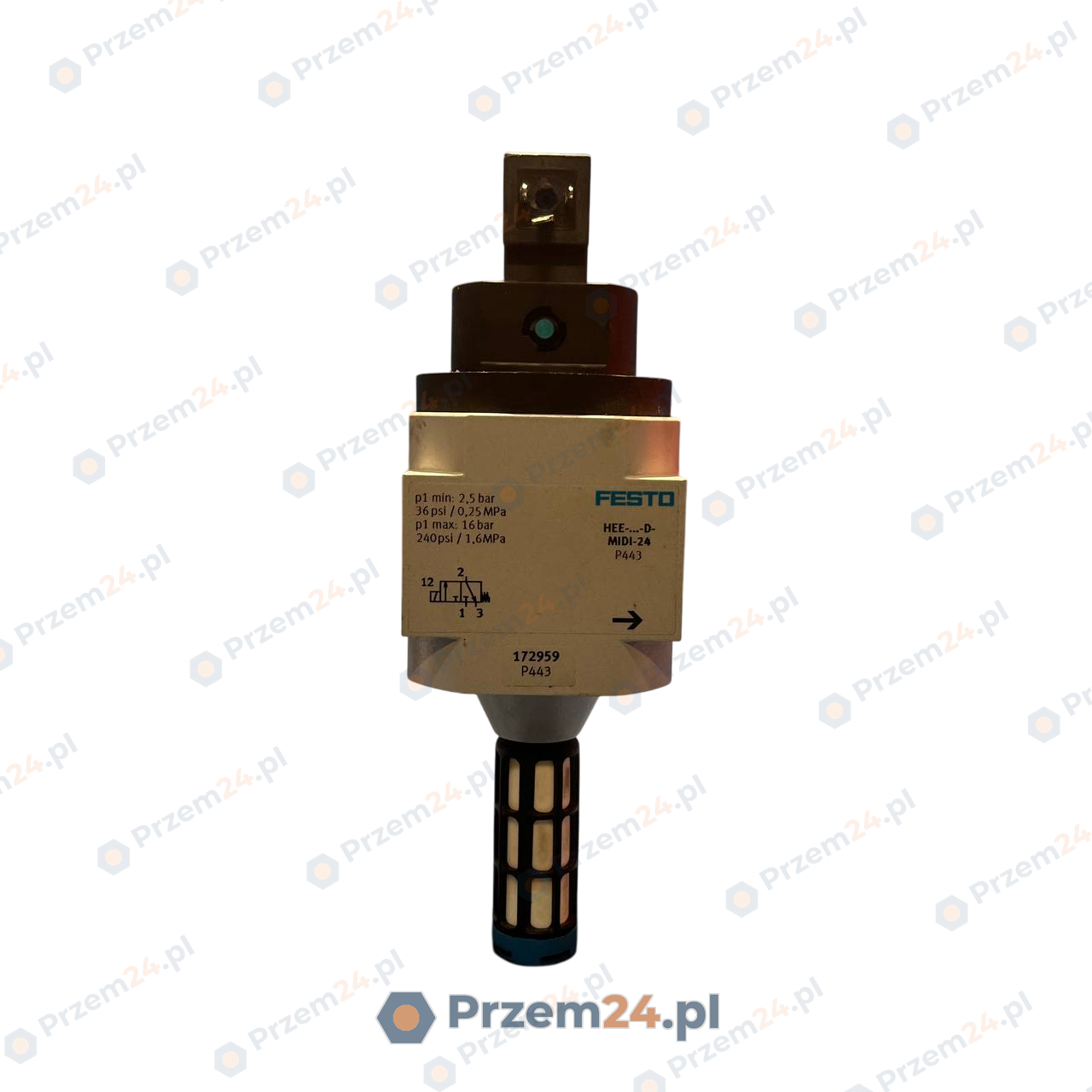Festo-HEE-D-MIDI-24-P443-172959-MSEB-3-24DC-Shut-off-valve-with-coil-Used